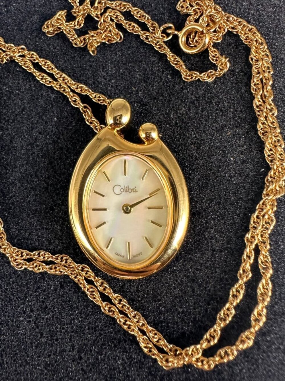 Colibri Watch Necklace Gold Tone Mother Daughter Case MOP Dial New Battery